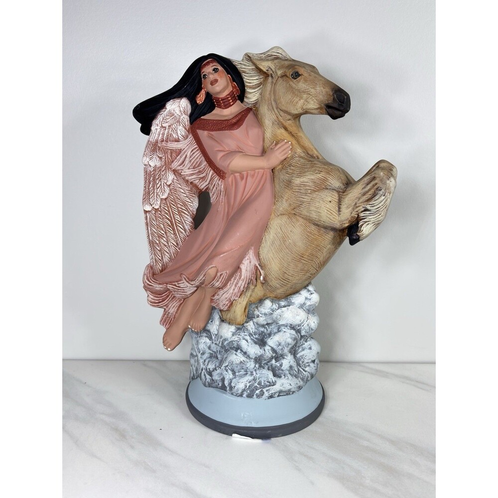 Hand Painted Ceramic Native American Woman On A Horse Figure 12" Tall